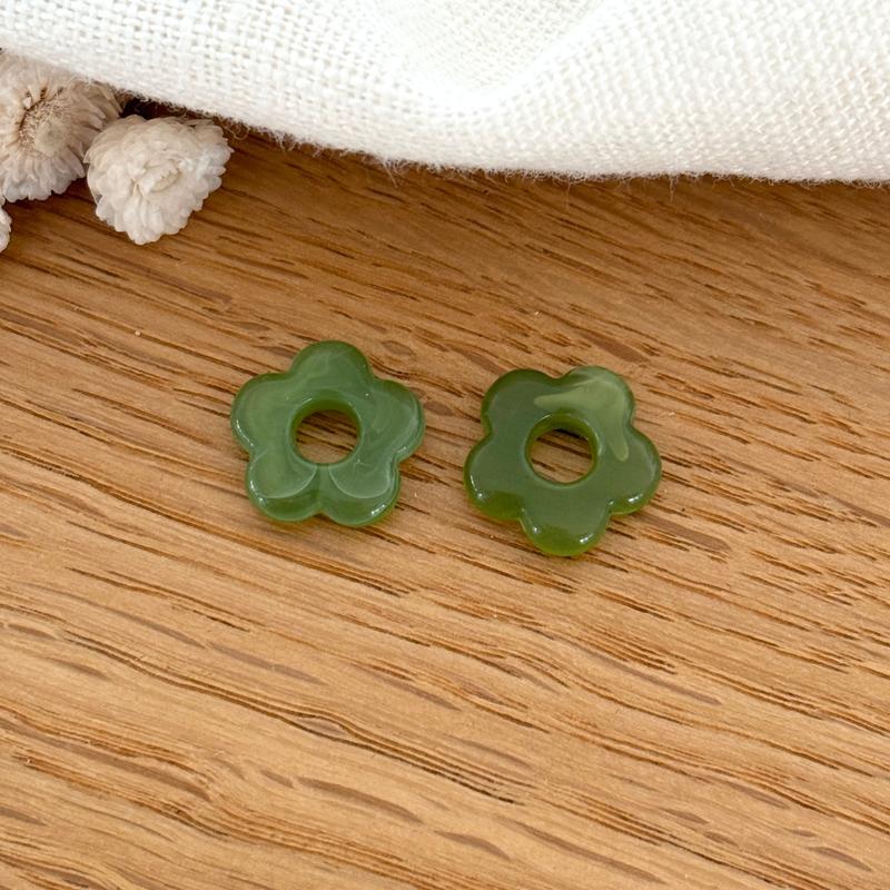 “Mini Flora” acetate flowers-Earrings-instants-plaisirs-Olive green-Instants Plaisirs | Jewelry