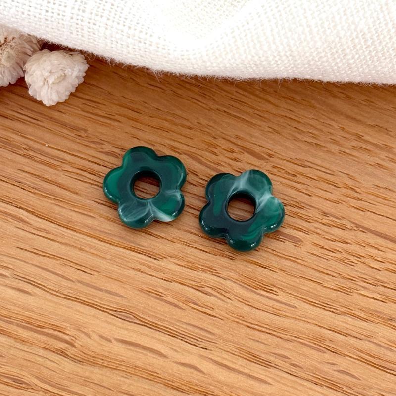 “Mini Flora” acetate flowers-Earrings-instants-plaisirs-Dark green-Instants Plaisirs | Jewelry