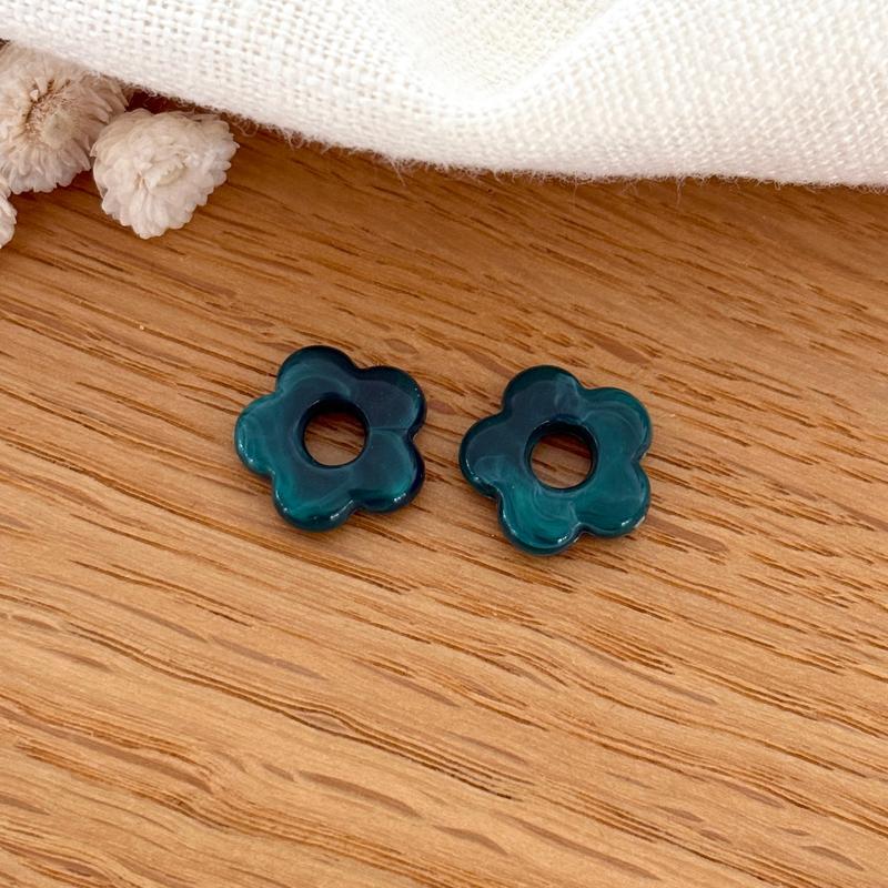 Fleurs "Mini Flora" acétate-Boucles d'oreilles-instants-plaisirs-Bleu canard-Instants Plaisirs | Bijoux