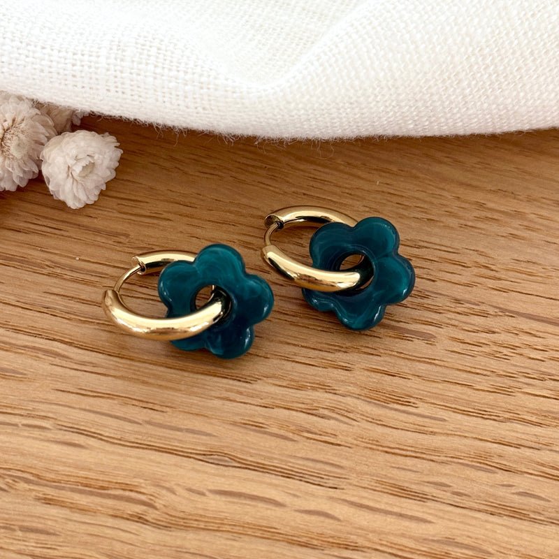 “Mini Flora” Hoop Earrings in Duck Blue Steel