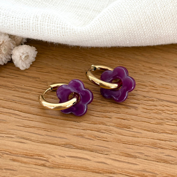 Pendientes Aros “Mini Flora” Acero Morado