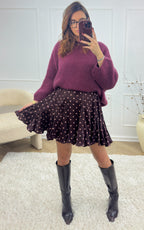 Serenais Polka-dot Skirt - Burgundy