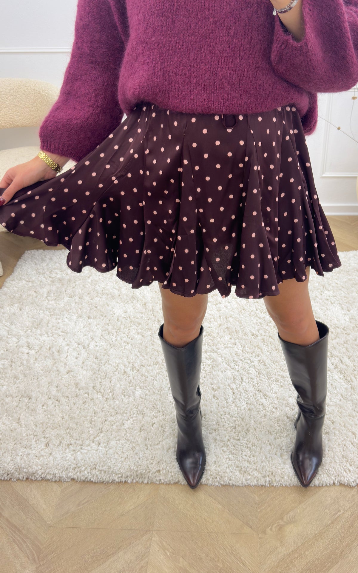 Serenais Polka-dot Skirt - Burgundy