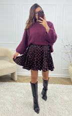 Serenais Polka-dot Skirt - Burgundy