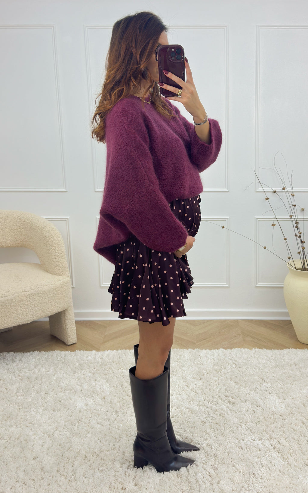 Serenais Polka-dot Skirt - Burgundy