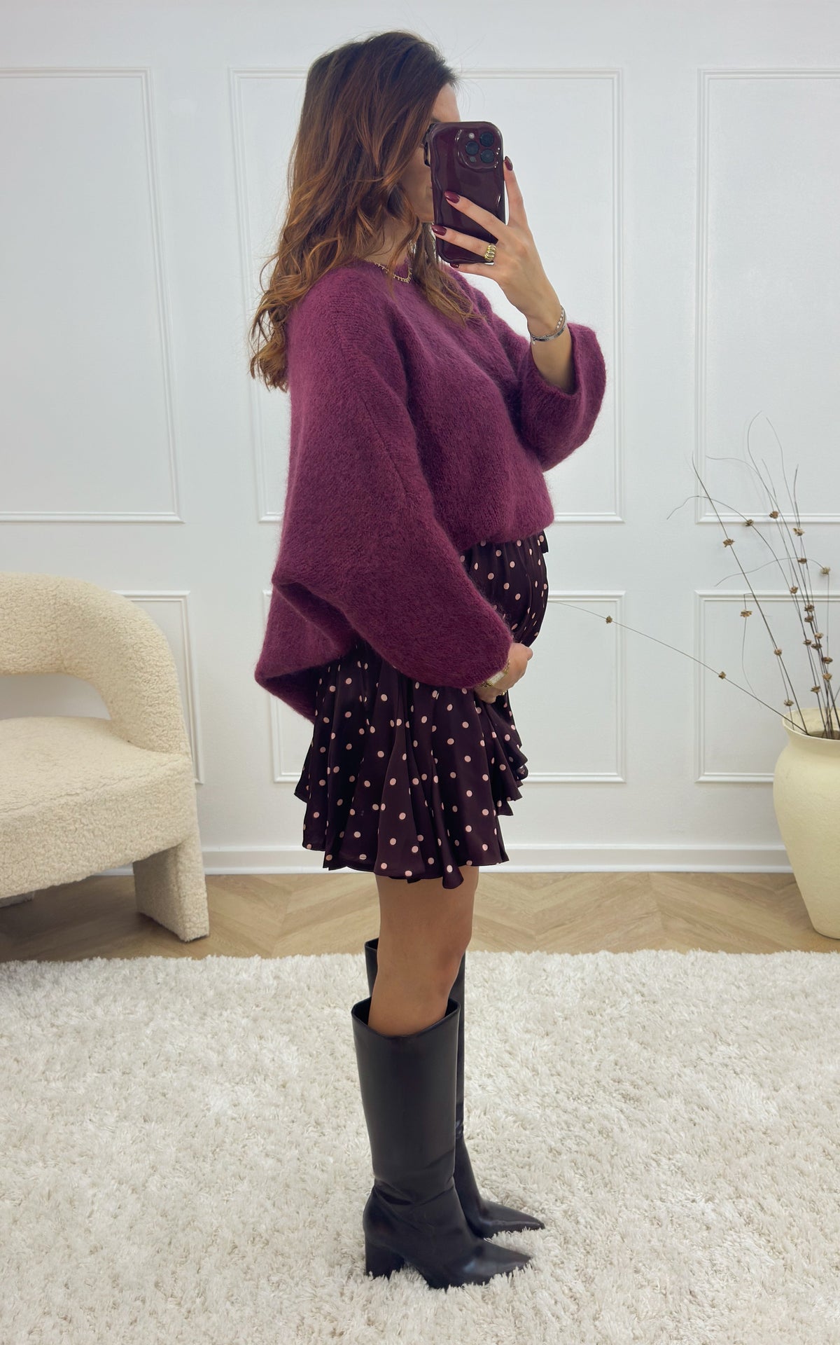 Serenais Polka-dot Skirt - Burgundy