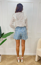 Short Bordado Kaezo - Azul Y Blanco