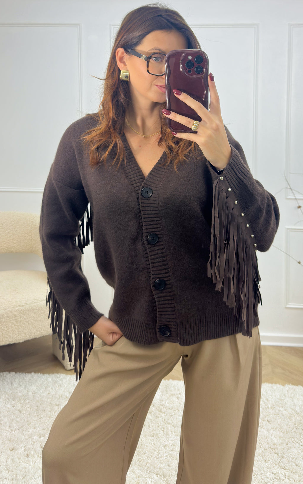 Cardigan Con Frange Leory - Cioccolato