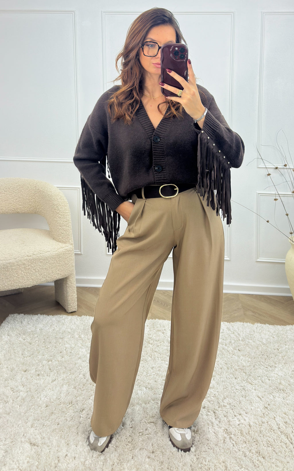 Cardigan Con Frange Leory - Cioccolato