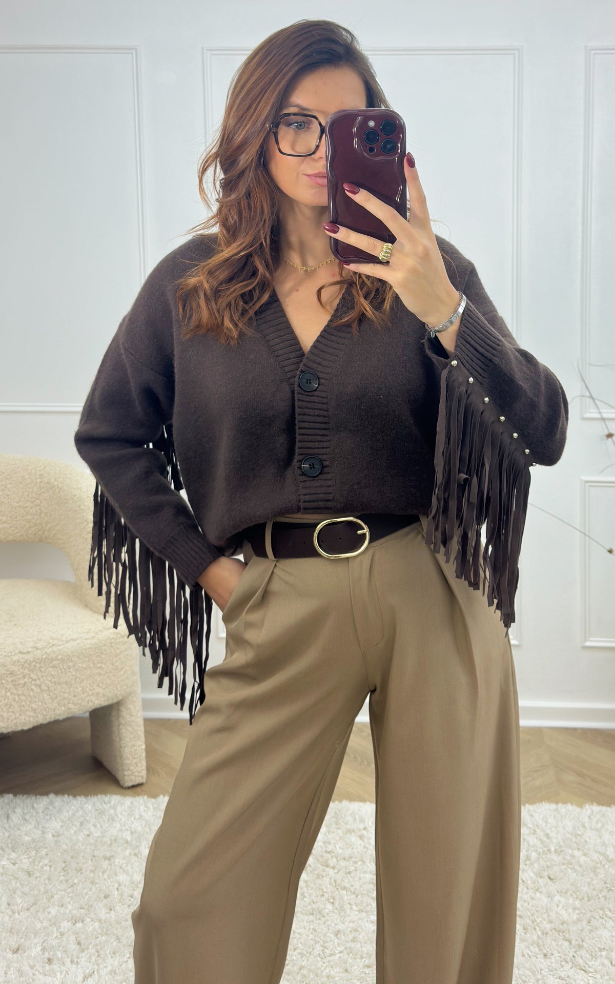 Cardigan Con Frange Leory - Cioccolato