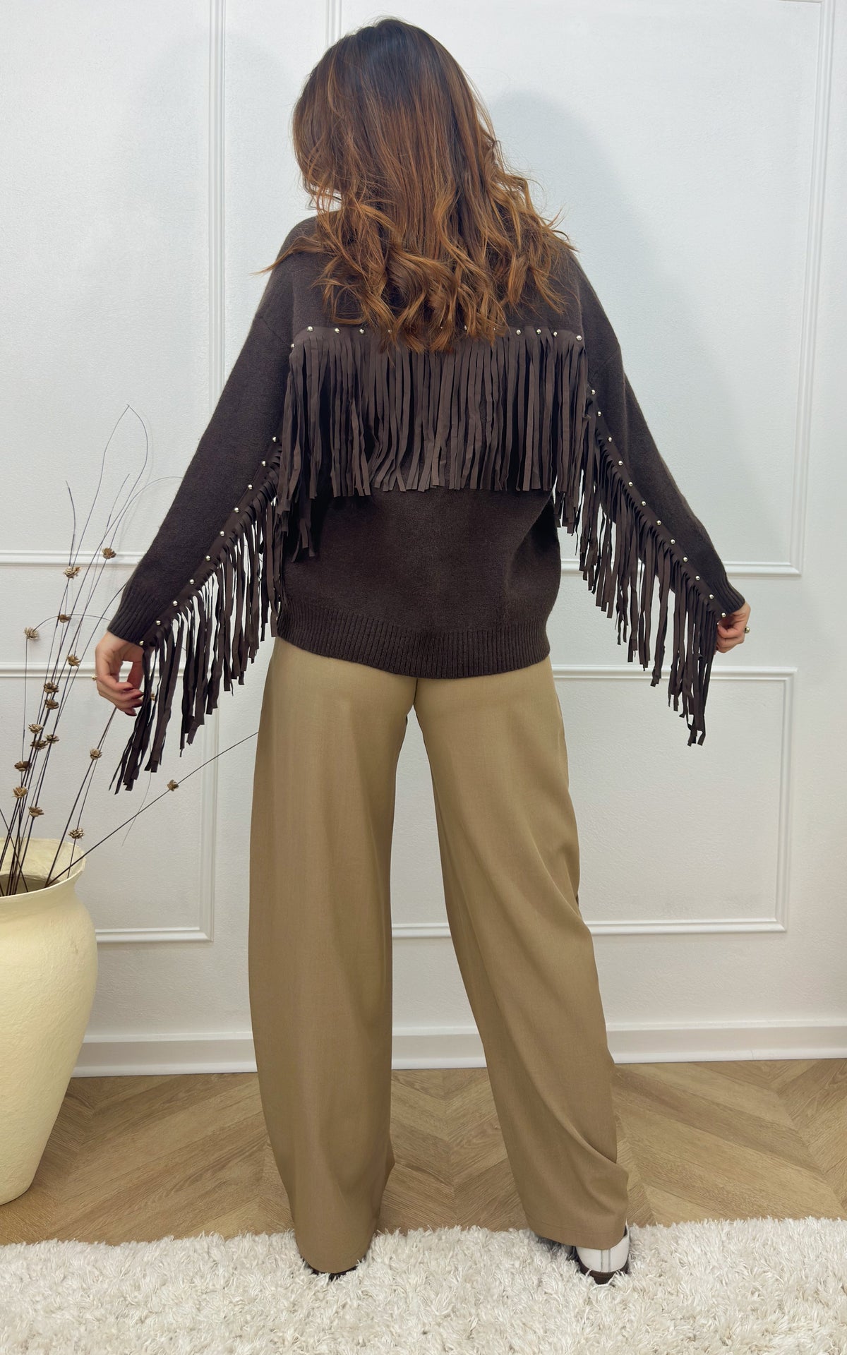 Cardigan Con Frange Leory - Cioccolato