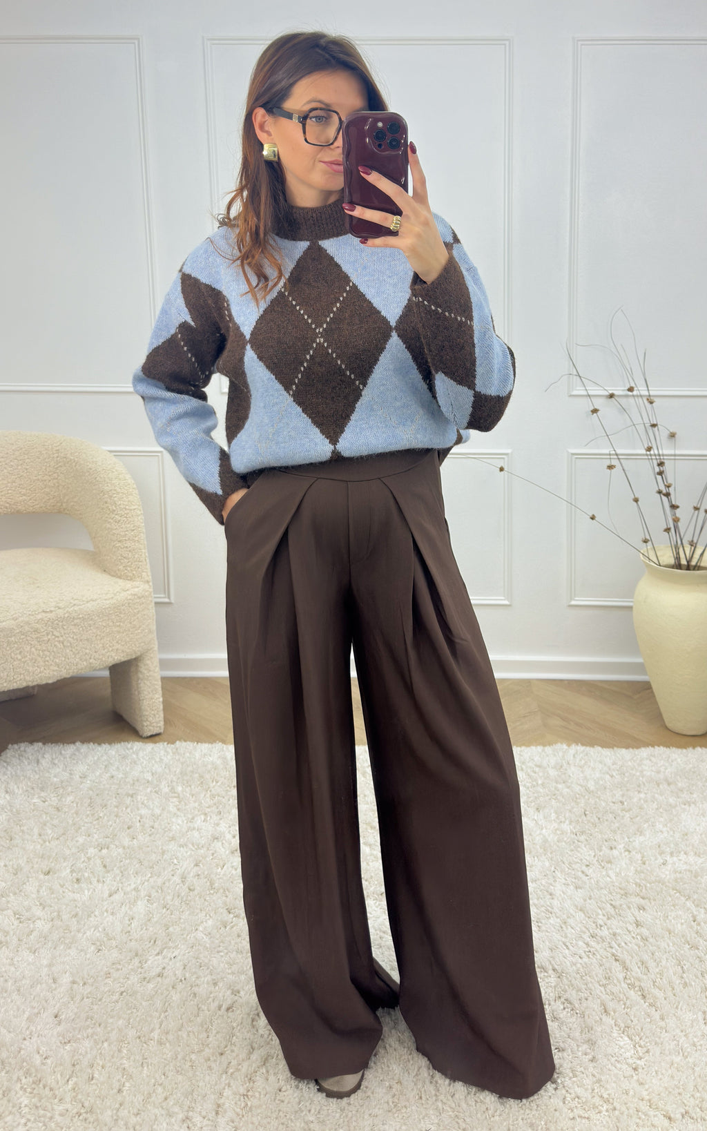 Arie Check Jumper - Blue and Chocolate