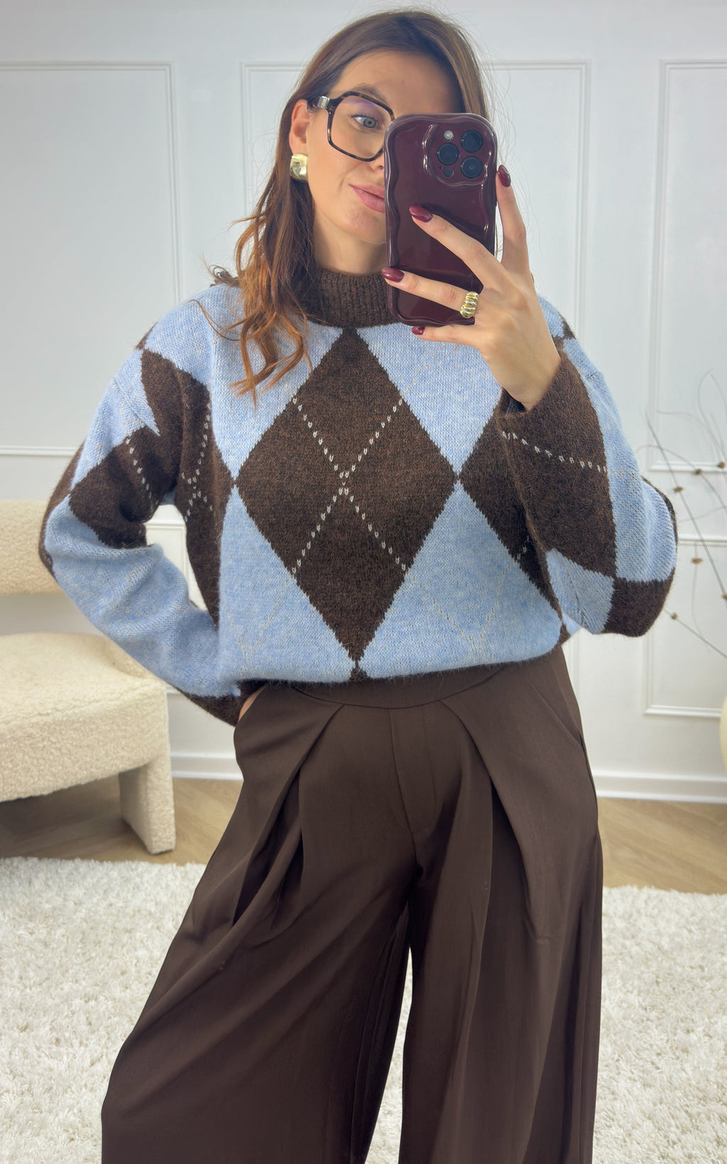 Arie Check Jumper - Blue and Chocolate