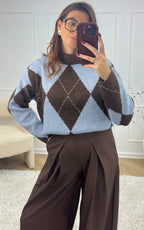 Arie Check Jumper - Blue and Chocolate