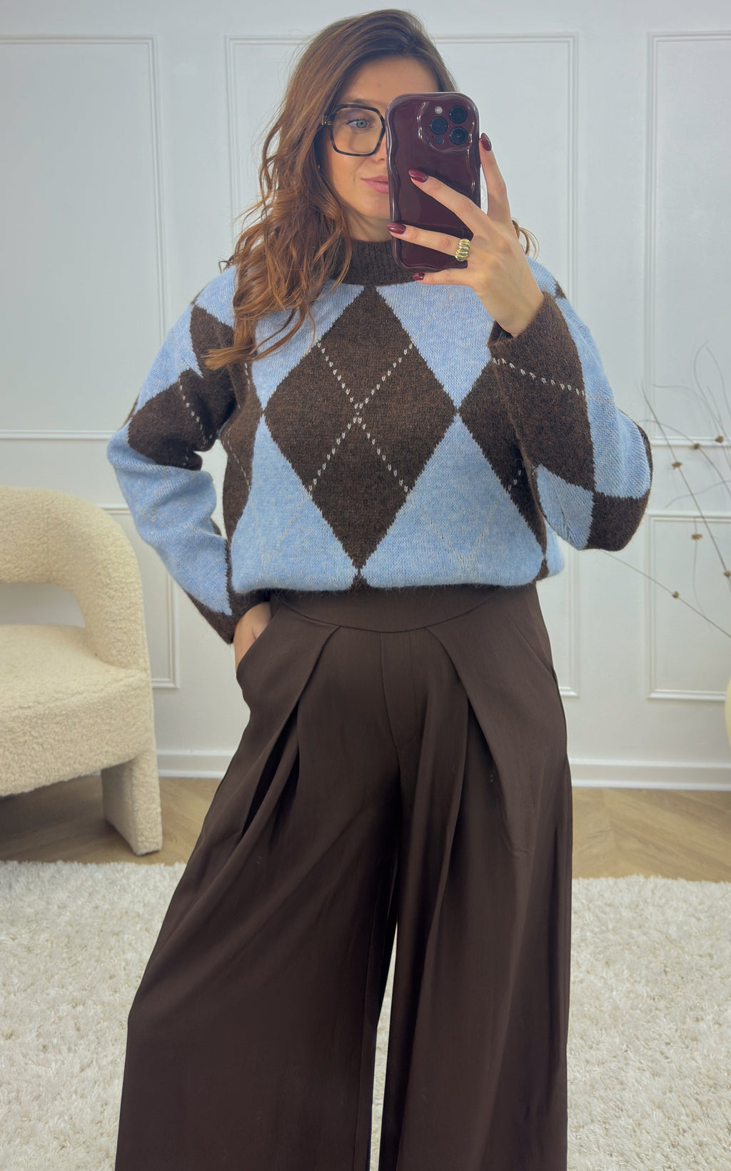 Arie Check Jumper - Blue and Chocolate