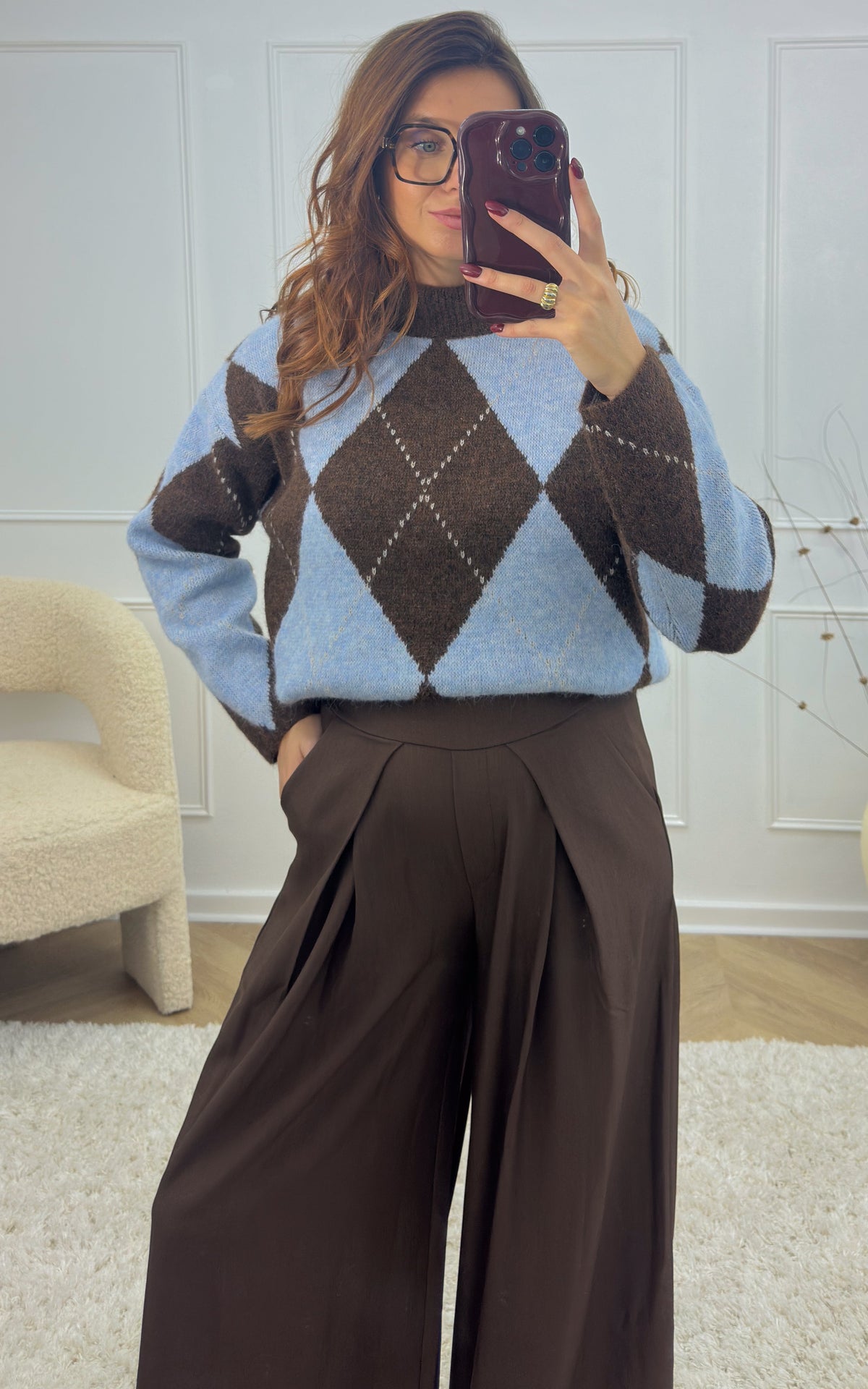 Arie Check Jumper - Blue and Chocolate