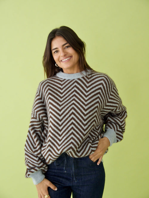 Pull Jersey Leonor Azul Y Marrón