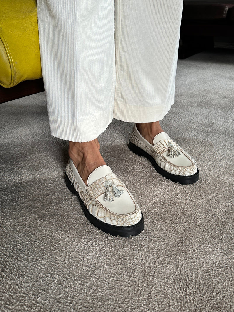 Penny Chunky Loafer Croco White - Lachoix