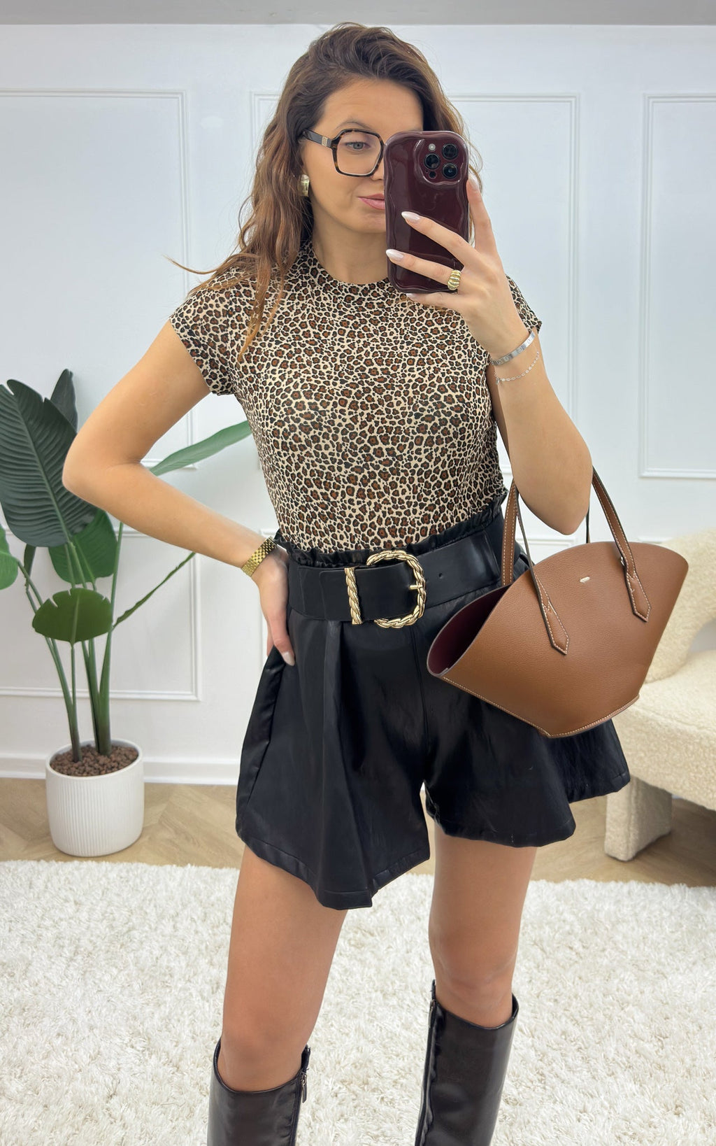 Sage Leopard T-Shirt - Brown and Beige