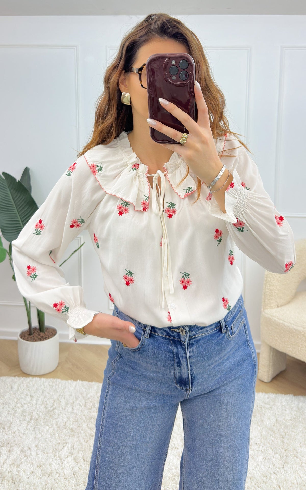 Floral Vaila Blouse - White