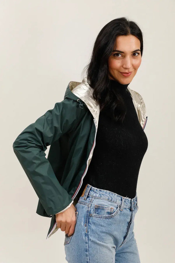 Elena Raincoat - Forest Green/Gold