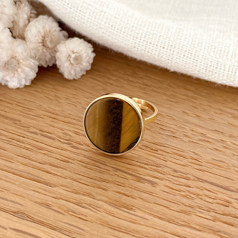 Anillo Ophéa de acero con ojo de tigre
