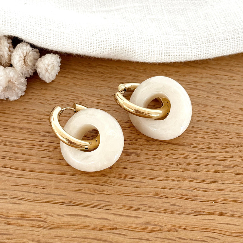 “Luisa” White Steel Hoop Earrings