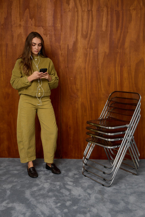 Pantalon Bouffant En Velours Côtelé Vert