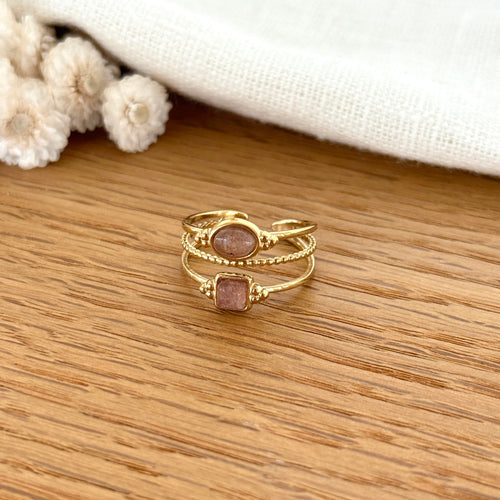 Anillo Acero Cuarzo Fresa “Amara”