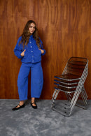 Pantalon Bouffant En Velours Côtelé Bleu