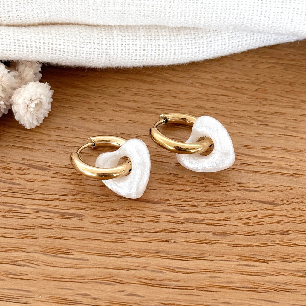 “Lovo” White Steel Hoop Earrings