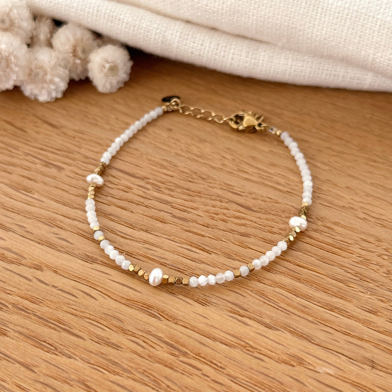 “Wallis” Bracelet Simple White Agate Steel