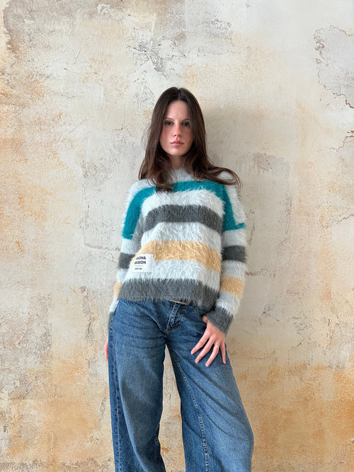 Maille Boxy Gris-Bleu Rayé