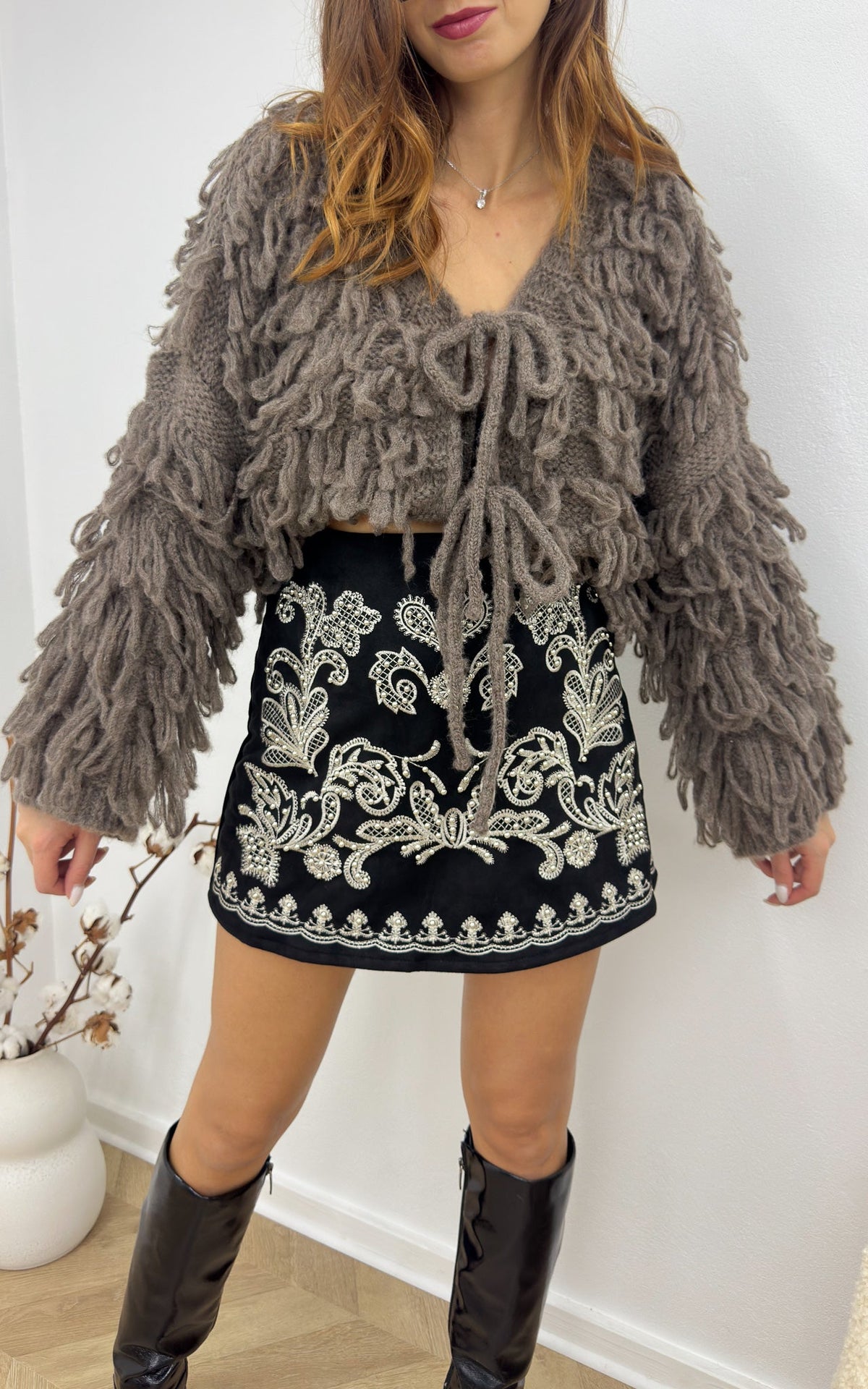 Cardigan Frange Ismene - Tortora
