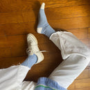 Chaussettes En Laine Mérinos Avec Bandes - Bleu