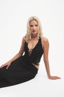 Haut Licou En Mesh Orné De Perles - Noir