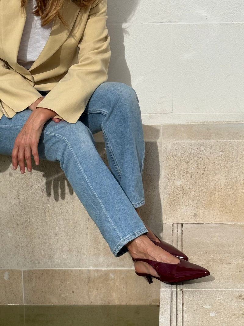 Bailarina Slingback Tacón Kitten Burdeos