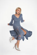 Robe En Mohair Mélangé En Crochet À Fleurs - Bleu