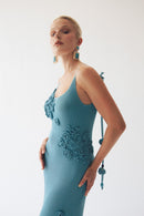 Robe En Maille Réfléchissante Avec Corail Crocheté - Bleu Aqua