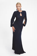 Robe En Maille À Dos Ouvert Et Manches Ouvertes - Bleu Marine