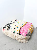 Ecru Moroccan Berber Pouffe with Colourful Patterns
