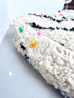 Ecru Moroccan Berber Pouffe with Colourful Patterns