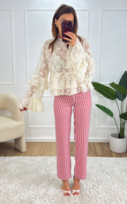 Prudence Checked Trousers - White and Red