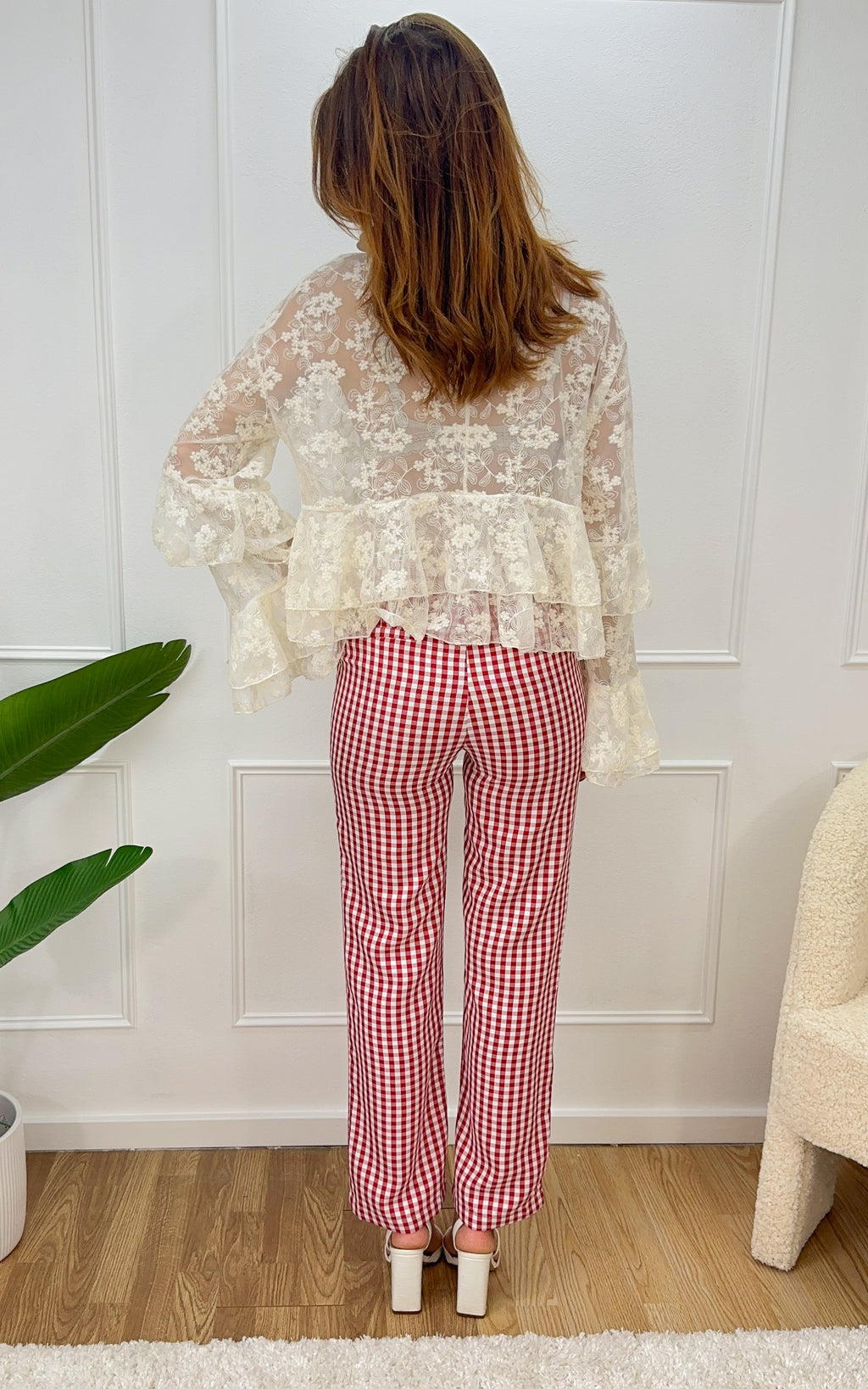 Prudence Checked Trousers - White and Red