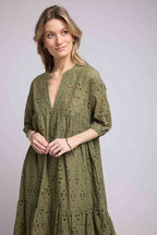 Vestido largo con manga media - Caqui