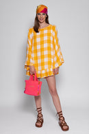Indiana Gingham Yellow / Sequins Short Dress