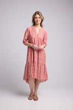 Vestido largo con manga media - Rosa