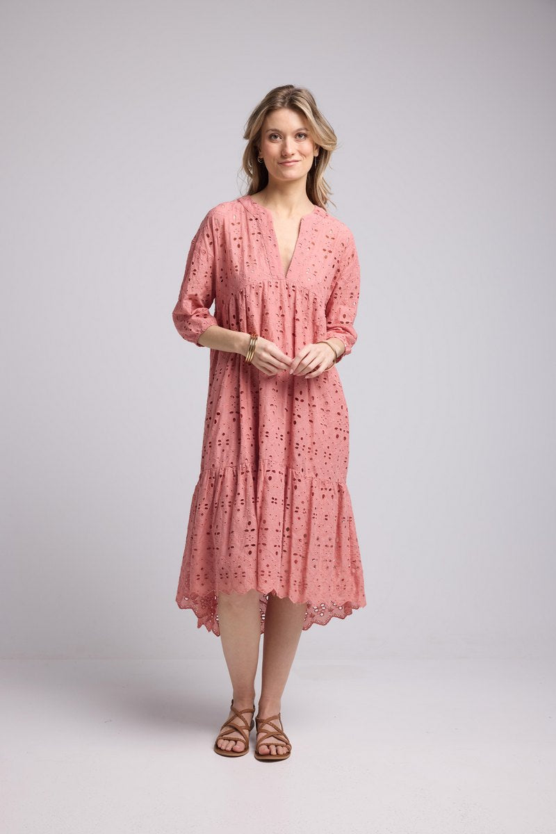 Vestido largo con manga media - Rosa