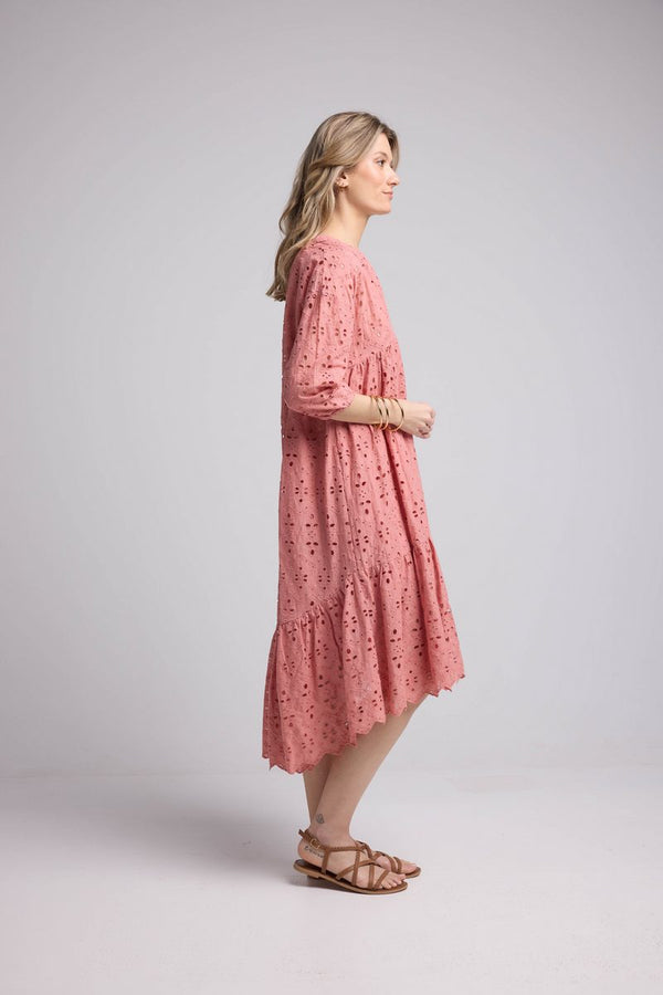 Vestido largo con manga media - Rosa