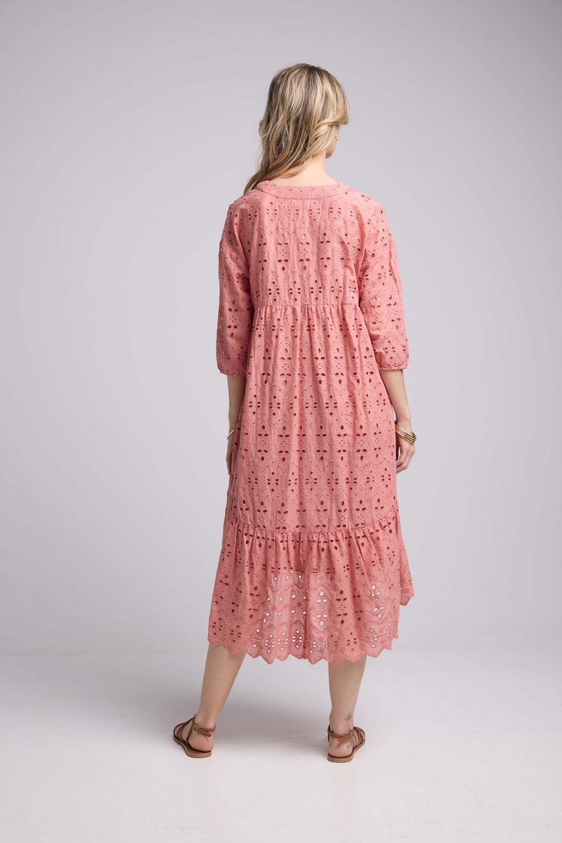 Vestido largo con manga media - Rosa